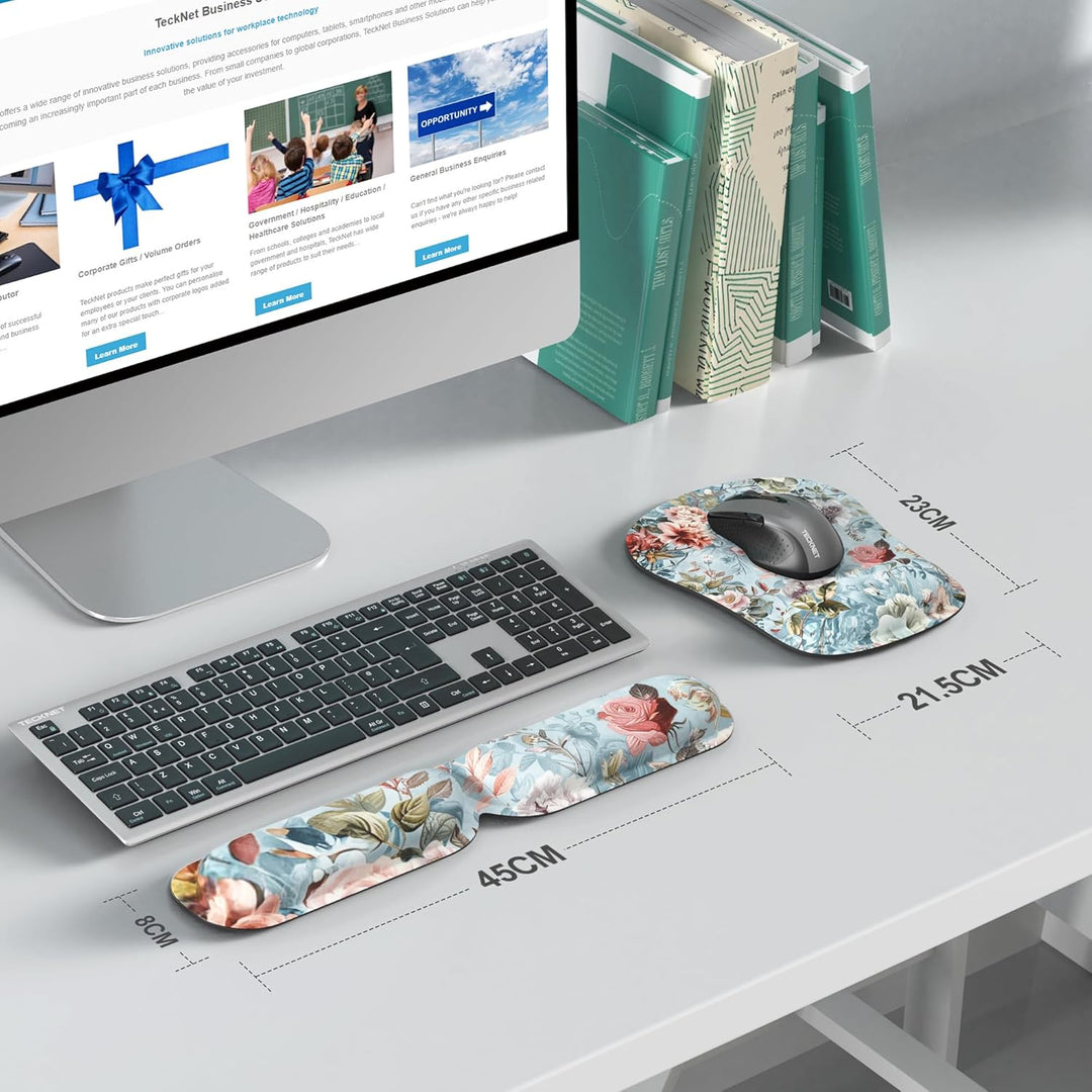 TECKNET Mauspad mit Handauflage, Mousepad und Tastatur Handgelenkauflage Set aus ergonomischem Gedäc