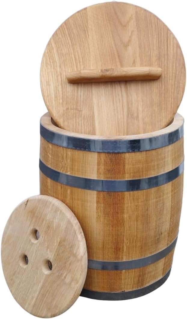 Sauerkrautfass 30L aus Eichenholz – Handgemachtes Gärfass mit Deckel & Gewicht – Holzfass zum Einleg