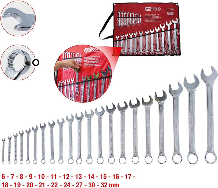 KS Tools 517.0043 Ringmaulschlüssel-Satz, abgewinkelt, 21-tlg 6-32mm