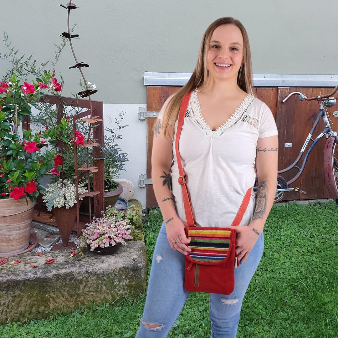 Sunsa Damen Umhängetasche. Nachhaltige Crossover Handy Tasche aus Canvas/Leinwand & gestreifte Baumw