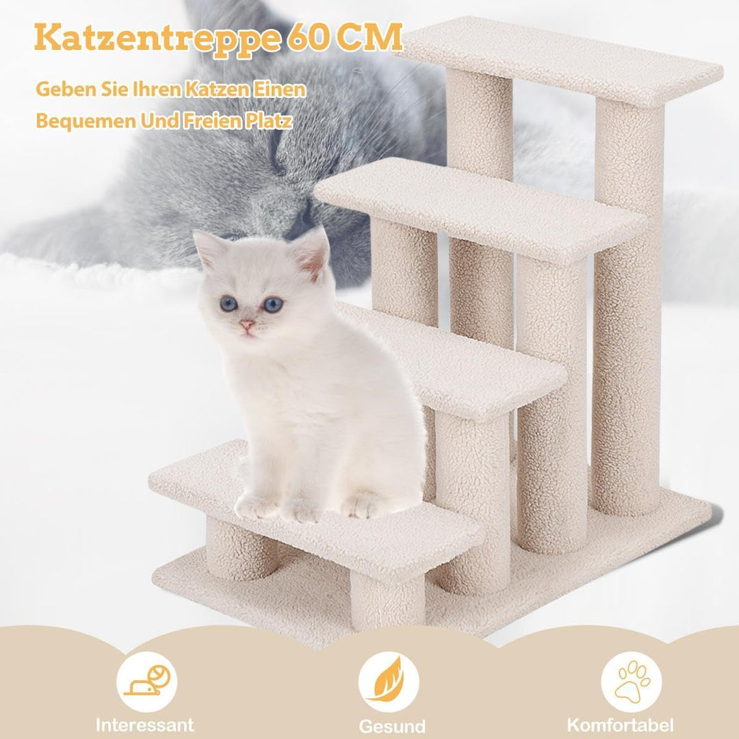 SOARS Katzentreppe, 4-stufige Haustiertreppe, Treppe für Katzen bis 25 kg, Hundetreppe, Kletterbaum