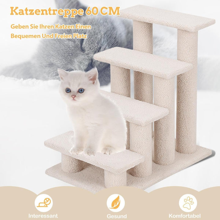 SOARS Katzentreppe, 4-stufige Haustiertreppe, Treppe für Katzen bis 25 kg, Hundetreppe, Kletterbaum