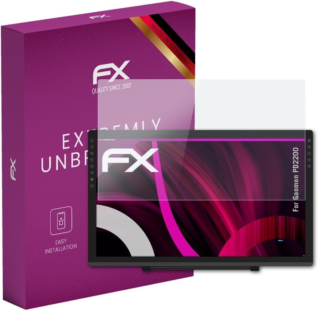 atFoliX Glasfolie kompatibel mit Gaomon PD2200 Panzerfolie, 9H Hybrid-Glass FX Schutzpanzer Folie