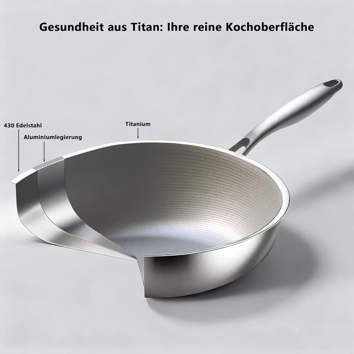 SSGP Titan-Wokpfanne 28-30cm, PFOA-frei & unbeschichtet, 3-Schicht-Vollkapselboden für Induktion & G