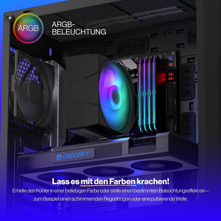 ENDORFY Spartan 5 MAX ARGB, Kostengünstige CPU-Kühlung, Kompakte Bauweise, Helle ARGB-LED-Beleuchtun