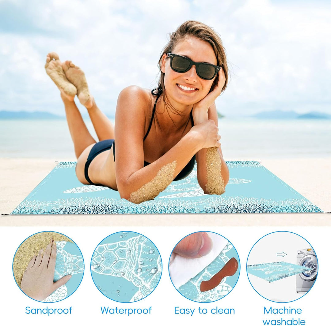 200X200cm Stranddecke Sandfrei Strandmatte Picknickdecke Sandfeste Sanddecke Sandmatte Strandtuch Pi