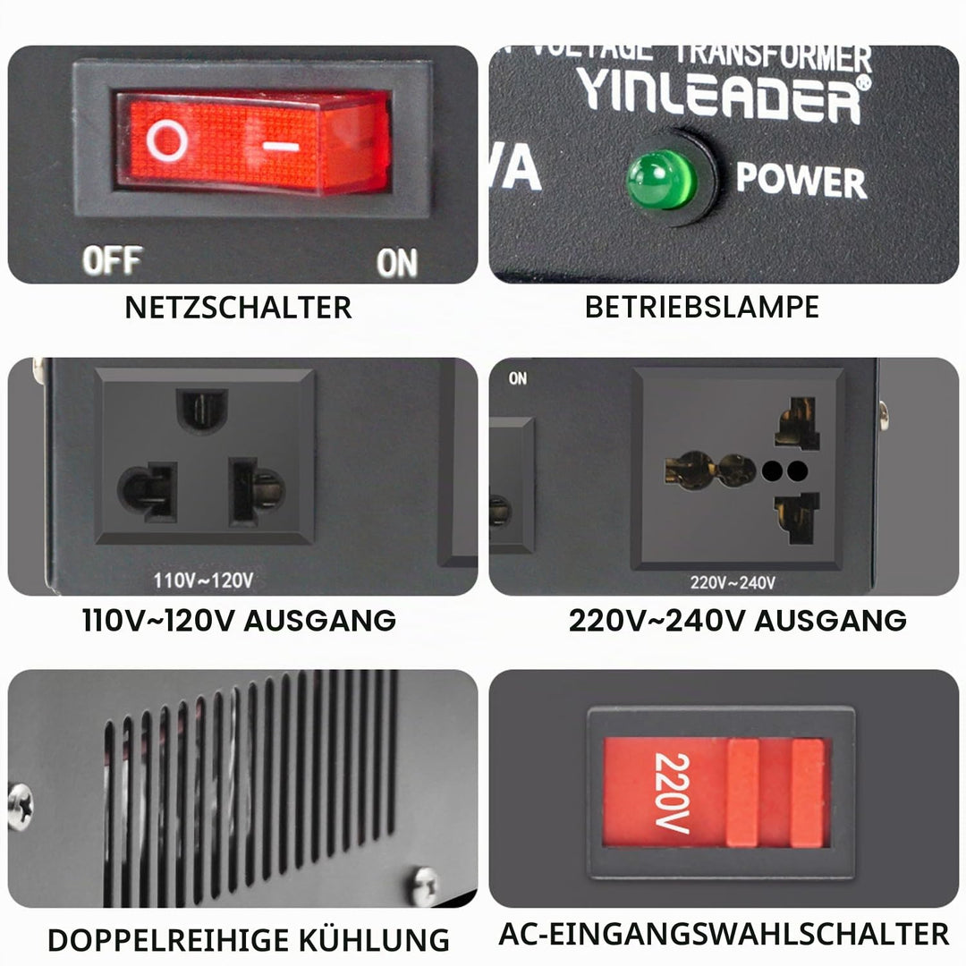 Yinleader 500VA 230V bis 110V USA Spannungswandler Ringkern-Transformator - In: 220V / Out: 110V und