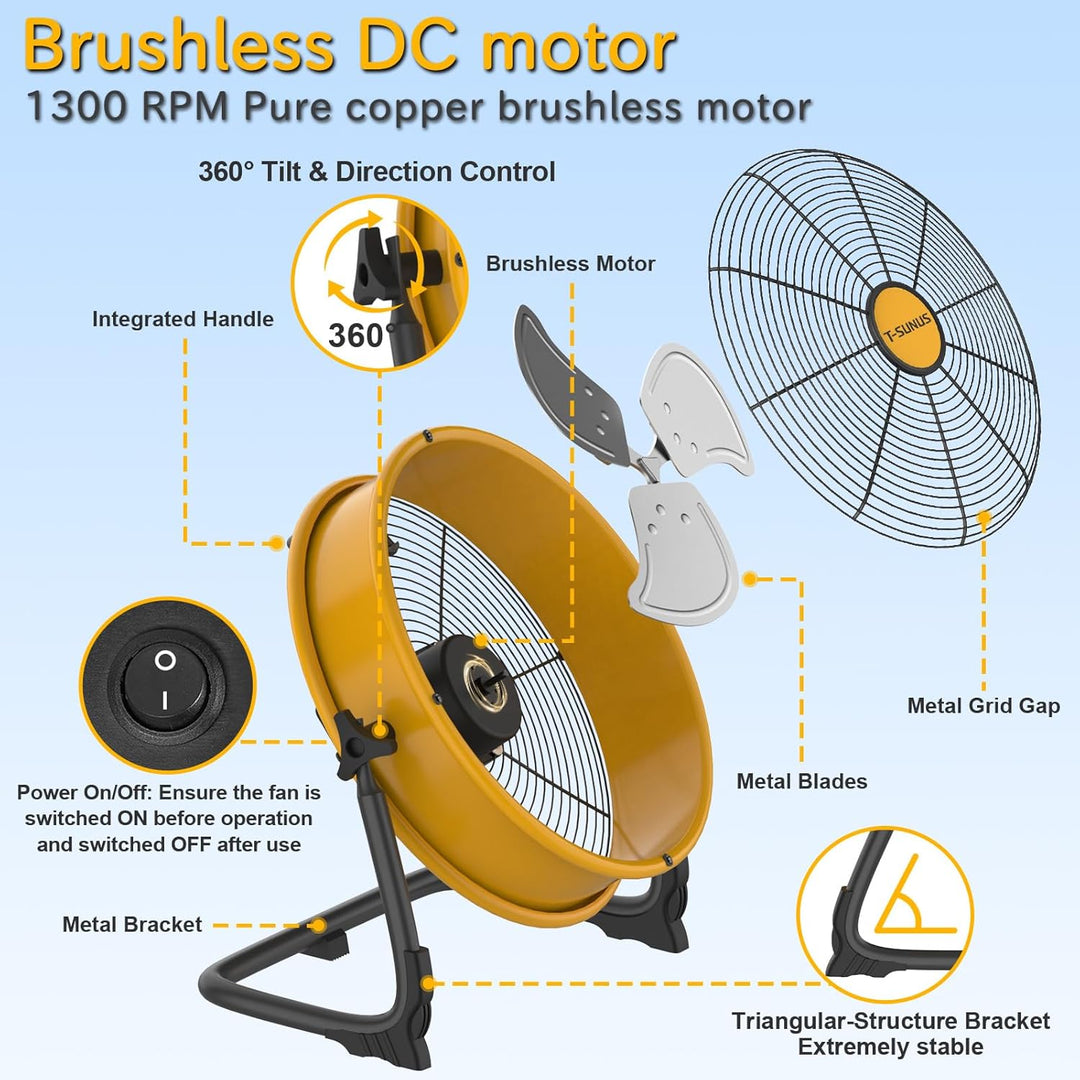 T-SUNUS Bodenventilator 30cm, Standventilator Windmaschine Leise mit USB Wiederaufladbar, Stufenlose