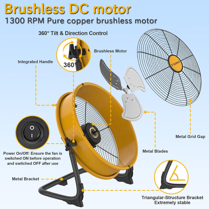 T-SUNUS Bodenventilator 30cm, Standventilator Windmaschine Leise mit USB Wiederaufladbar, Stufenlose