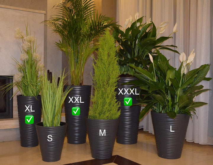 MELTOM Blumenkübel 3D Effekt Welle Slim Rund Einsatz Pflanzgefäss Set 3: XL XXL 3XL Anthrazit