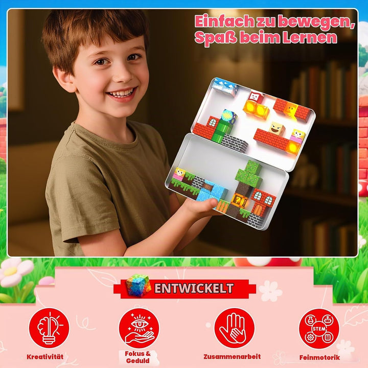 ToyUnited Magnetische Bausteine Reiseset 45 PCS in Metallbox, Mini Reisespielzeug ab 3 Jahren – Trag