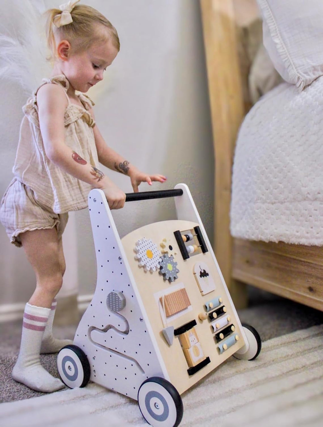 Asweets Baby Lauflernwagen aus Holz, Baby Walker und Activity Center, Multifunktion Montessori Spiel