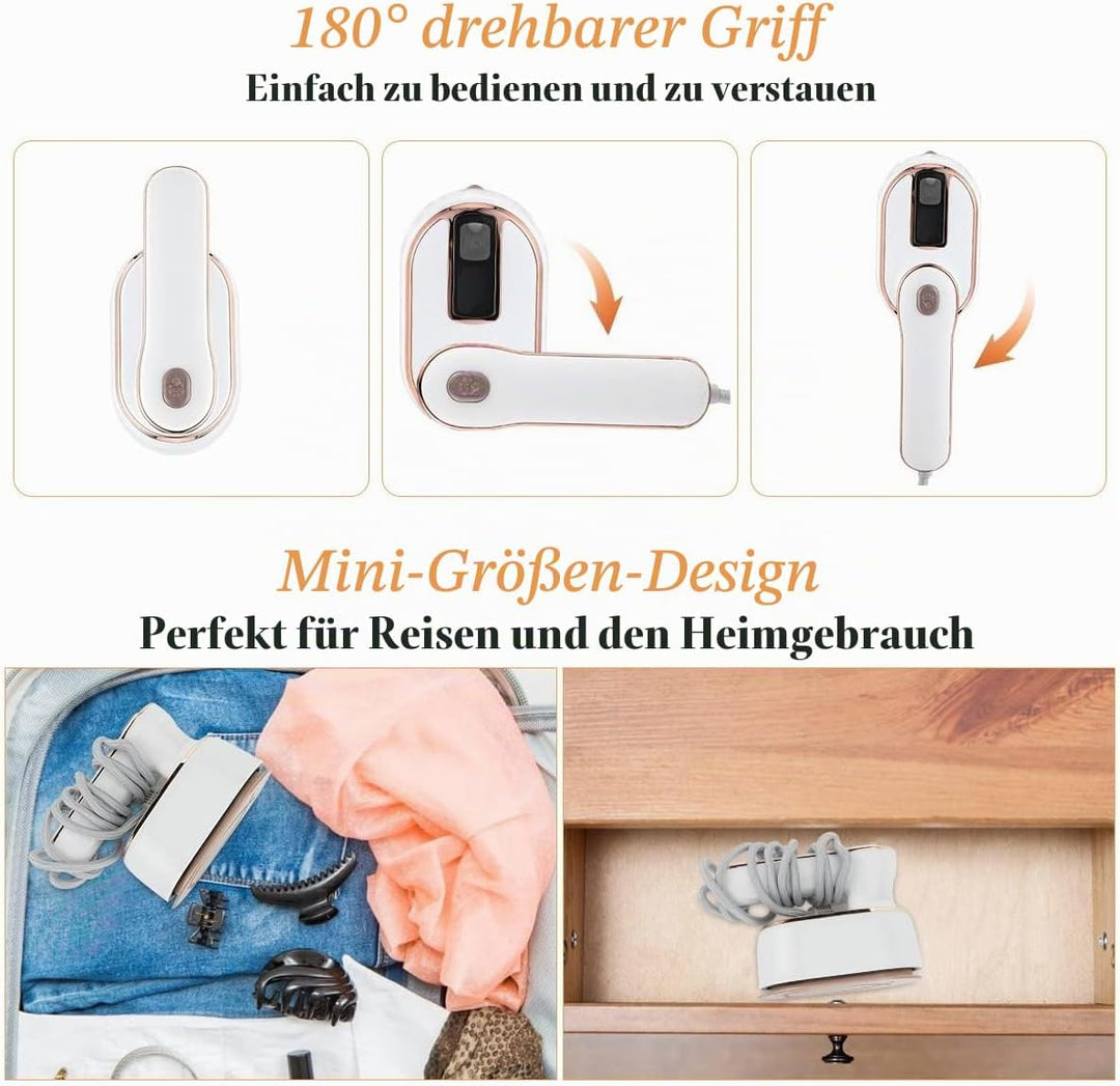 1000W Tragbares Reisebügeleisen, Reisebügeleisen Dampf, Zusammenklappbare Dampfbügeleisen, 10 Sekund