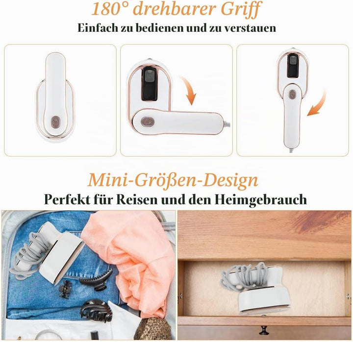 1000W Tragbares Reisebügeleisen, Reisebügeleisen Dampf, Zusammenklappbare Dampfbügeleisen, 10 Sekund