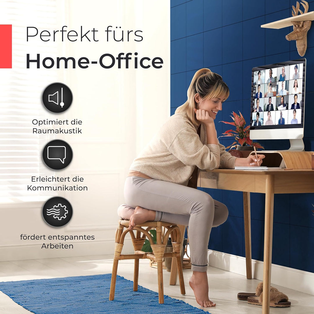 Akustikpaneele selbstklebend – 9er-Set | 30x30cm | Akustikfilz Royalblau, extra dick 15mm – 3D Wandp