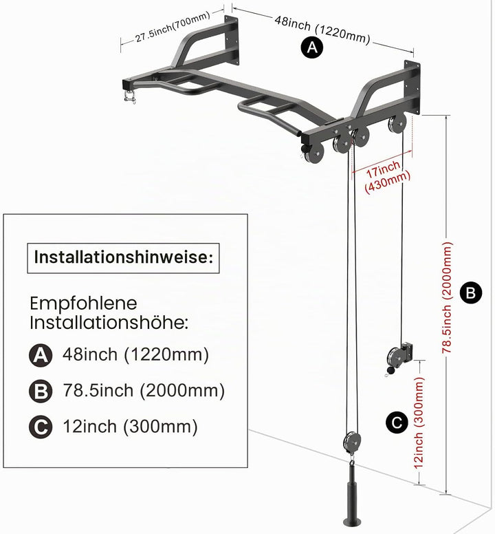 Kipika 121.9 cm Wandmontiertes Multifunktions-Kabelzugsystem Gym, 121,9 cm Wandmontierte Klimmzugsta
