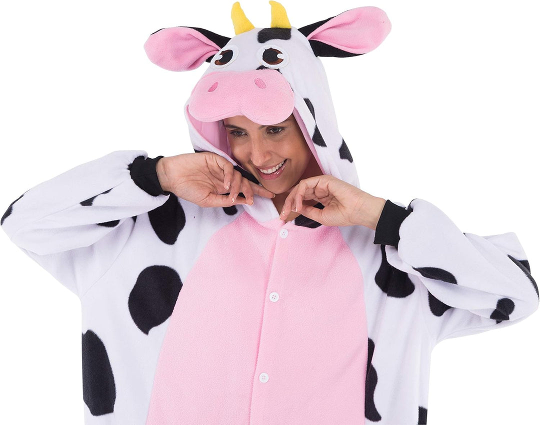 Spooktacular Creations Unisex Erwachsene Plüsch Pyjama Schlafanzug, Damen Herren Onesie Jumpsuit Kuh