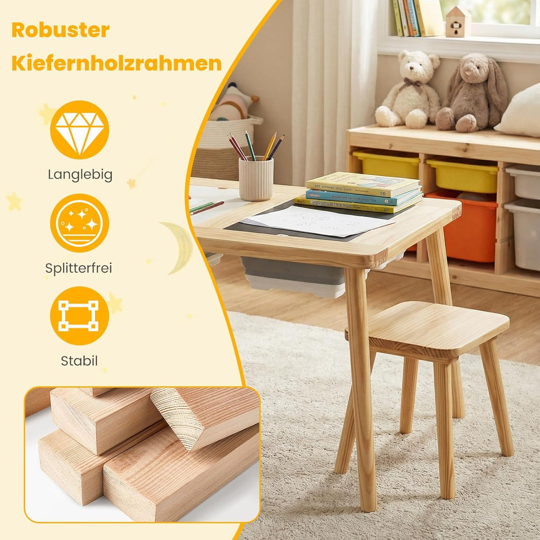 COSTWAY 6 in 1 Kinder Spieltisch, sensorisch Tisch mit doppelseitigen Tischplatte & 2 faltbaren Behä