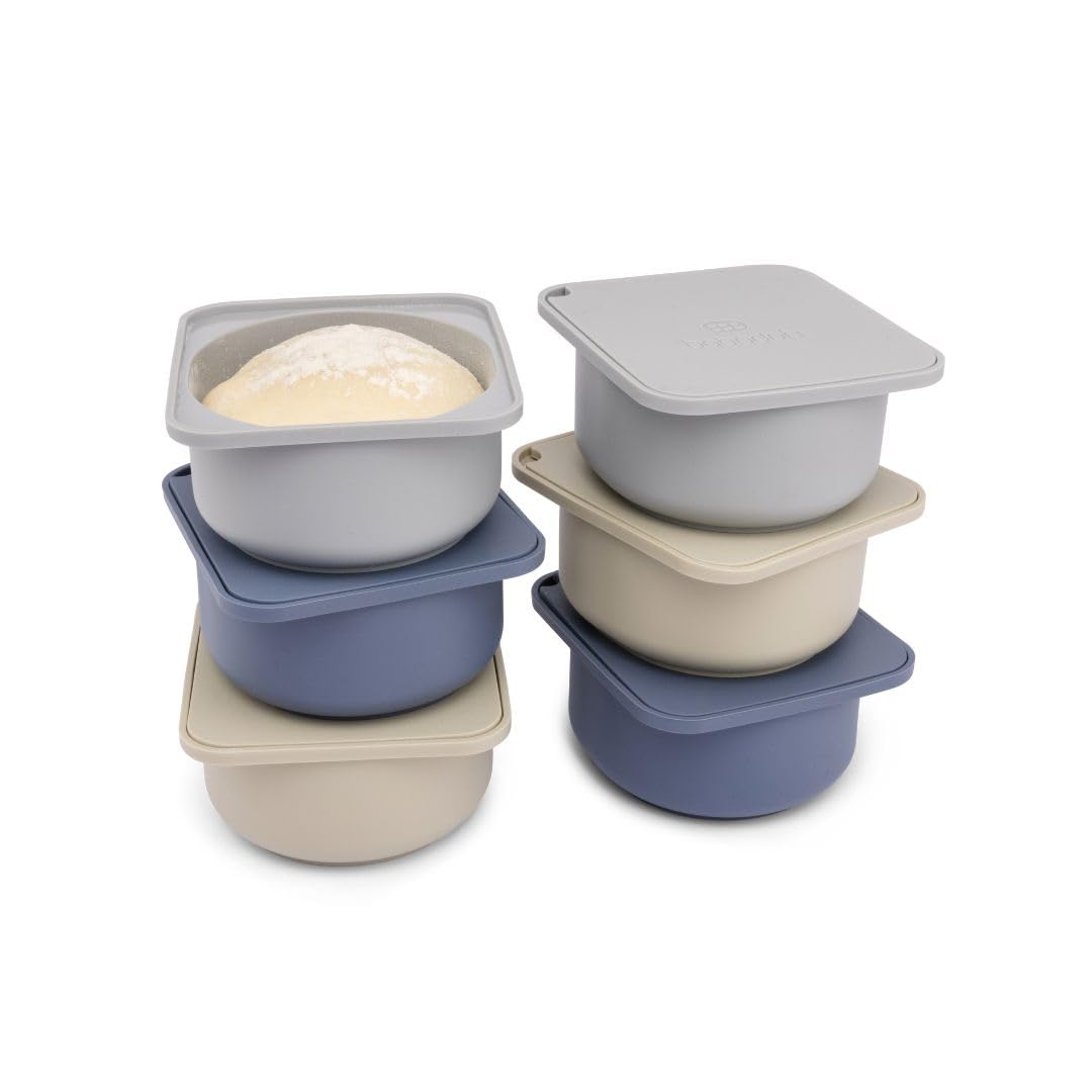 Babadoh Pizzateig-Proofing Silikonbehälter mit Deckel, Pizza-Zubehör, mehrfarbig, Blau (2 Teig, 2 Ra