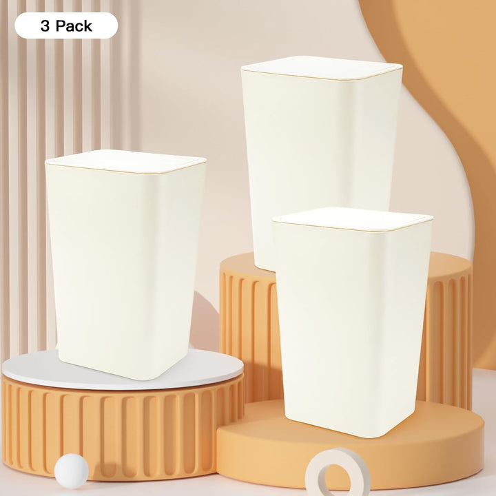 JOTOM 3er Set Mini Mülleimer Badezimmer mit Pop-Up Deckel, 10L moderner Abfalleimer Papierkorb Trash