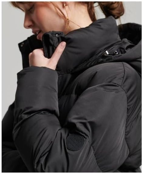 Superdry Damen Longline Hooded Puffer Coat Jacke, Schwarz