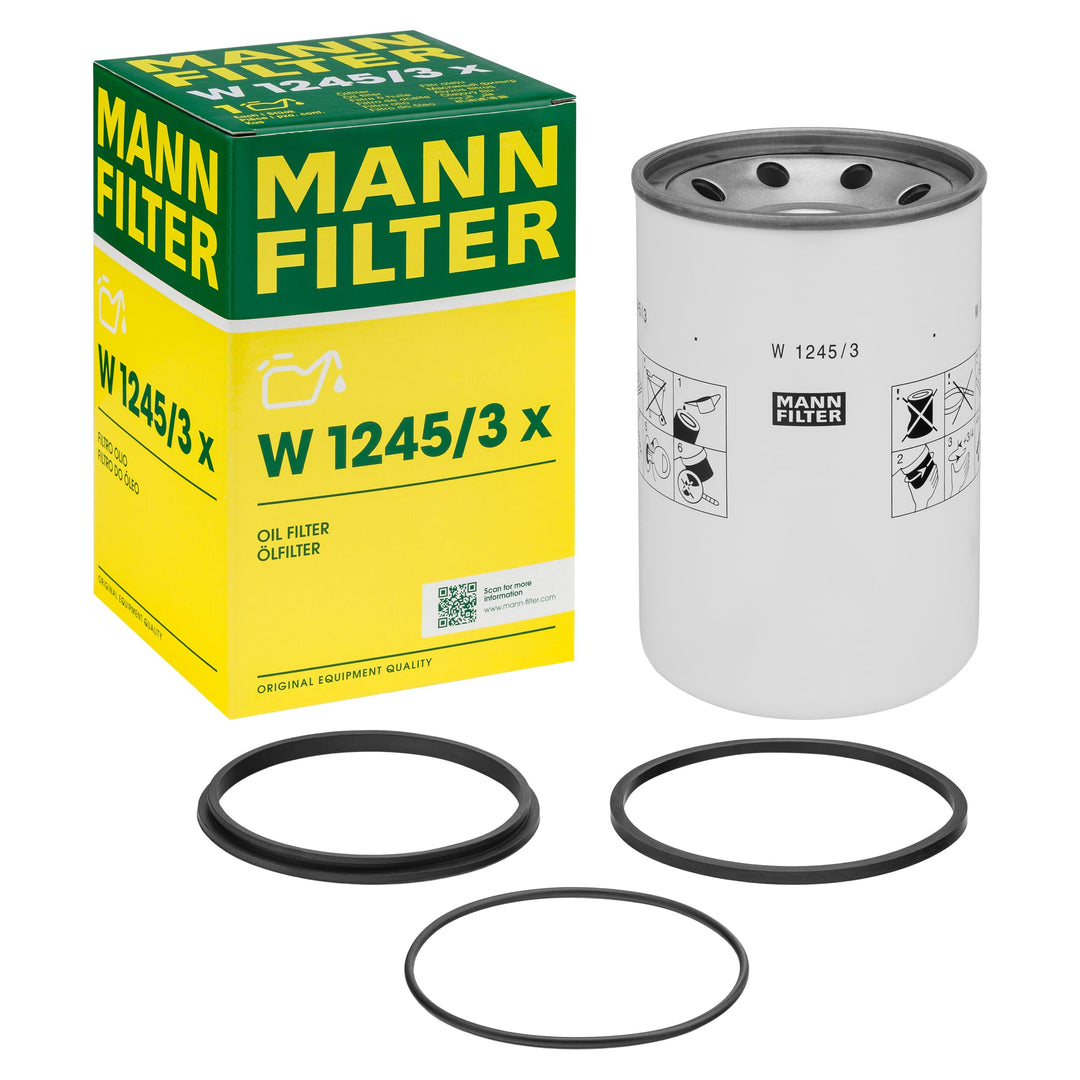 MANN-FILTER W 1245/3 x Ölfilter – Hydraulikfilter mit Dichtung / Dichtungssatz – Für PKW und Nutzfah