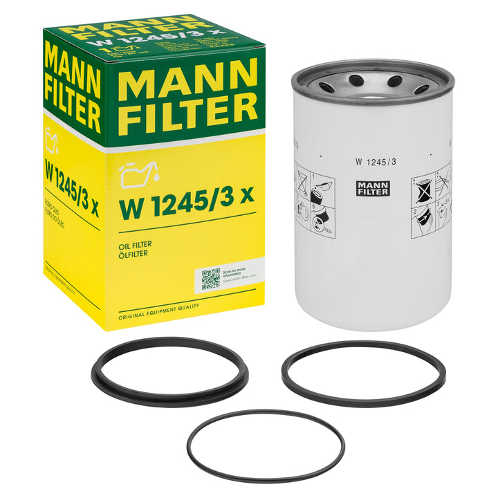 MANN-FILTER W 1245/3 x Ölfilter – Hydraulikfilter mit Dichtung / Dichtungssatz – Für PKW und Nutzfah
