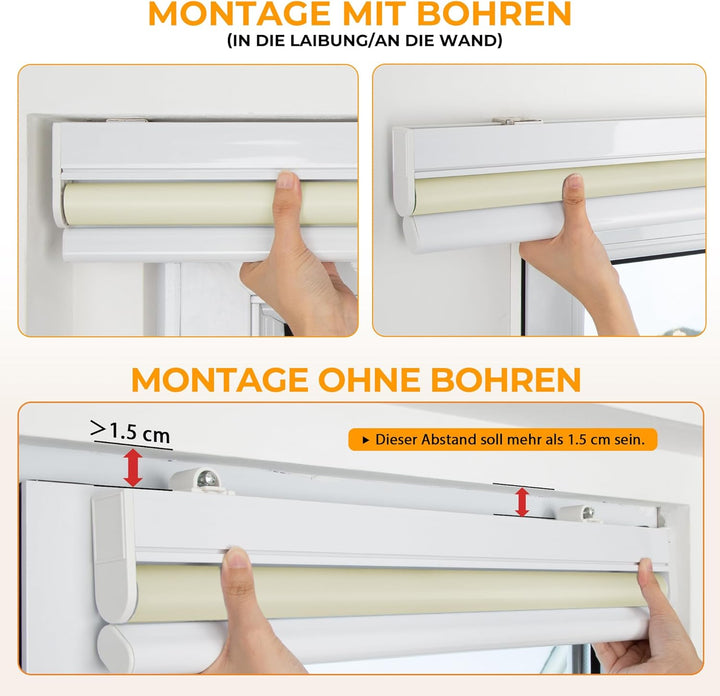 HOMEDEMO M100 Elektrische Rollos Verdunkelungsrollo mit Motor &amp; Fernbedienung, Creme 95x100cm(BxH),