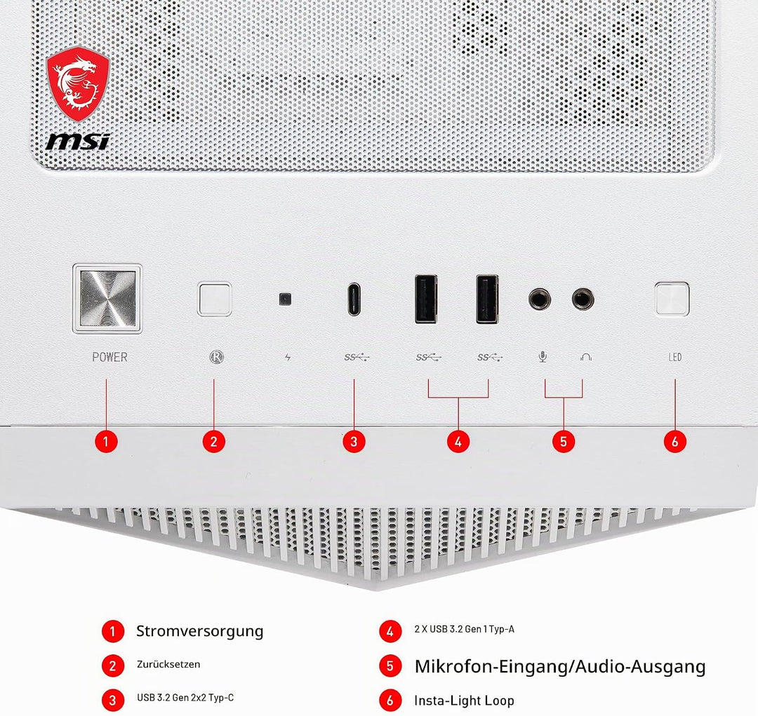 MSI MPG GUNGNIR 110R WHITE Mid-Tower PC Gehäuse - Gehärtetes Glas, unterstützt ATX, M-ATX, Mini-ITX,