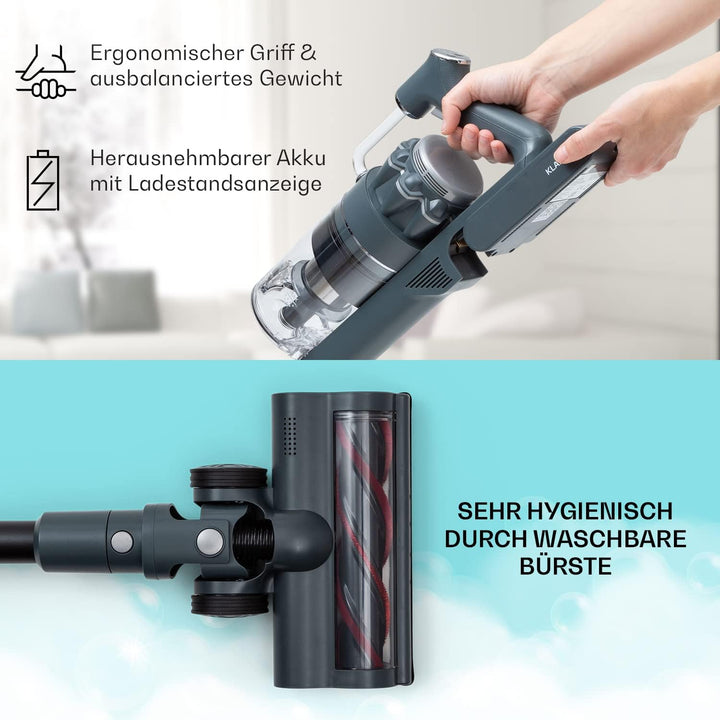Klarstein Akku Staubsauger Beutellos, Staubsauger Kabellos mit 4-Stufigem E12 EPA-Filter, Akku-Staub