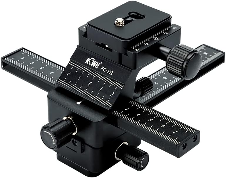 KIWIFOTOS FC-1II Professionelle Einstellschlitten - 4-Wege Makroschiene Focusing Rail Slider mit Arc