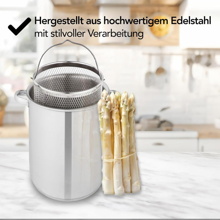 Aviro Spargelpfanne – Nudelpfanne – Ø 16,5 cm – 25 cm hoch – 4,2 l – multifunktional – für alle Herd
