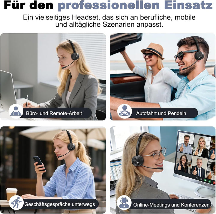 ShinePick Bluetooth Headset mit Mikrofon, BT 6.0 Technologie, Geräuschunterdrückung, Kabelloses Head