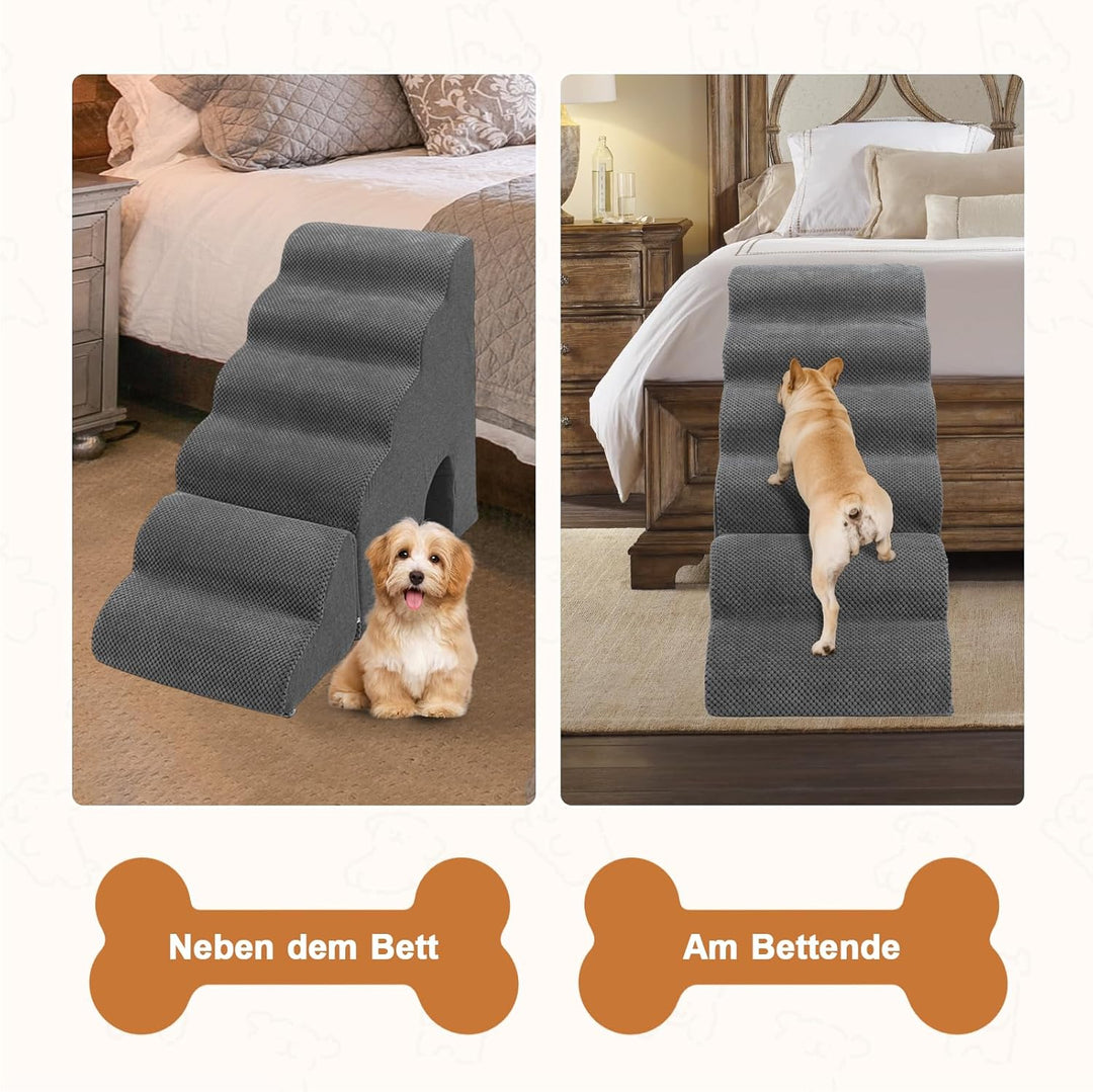 Hundetreppe 60cm Hoch für Bett, 6 Stufen Hunderampe für Boxspringbett, rutschfeste Haustiertreppe/Ra