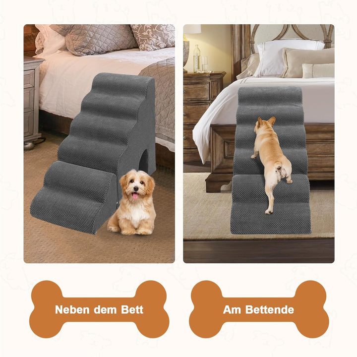 Hundetreppe 60cm Hoch für Bett, 6 Stufen Hunderampe für Boxspringbett, rutschfeste Haustiertreppe/Ra