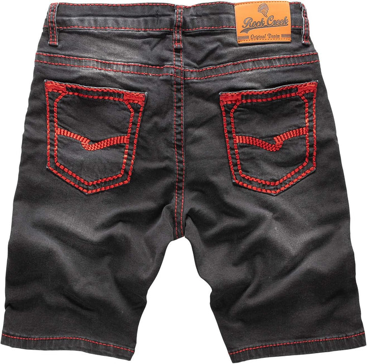 Rock Creek Herren Shorts Jeansshorts Denim Stretch Sommer Shorts Regular Slim M23 29W Black Red, 29W