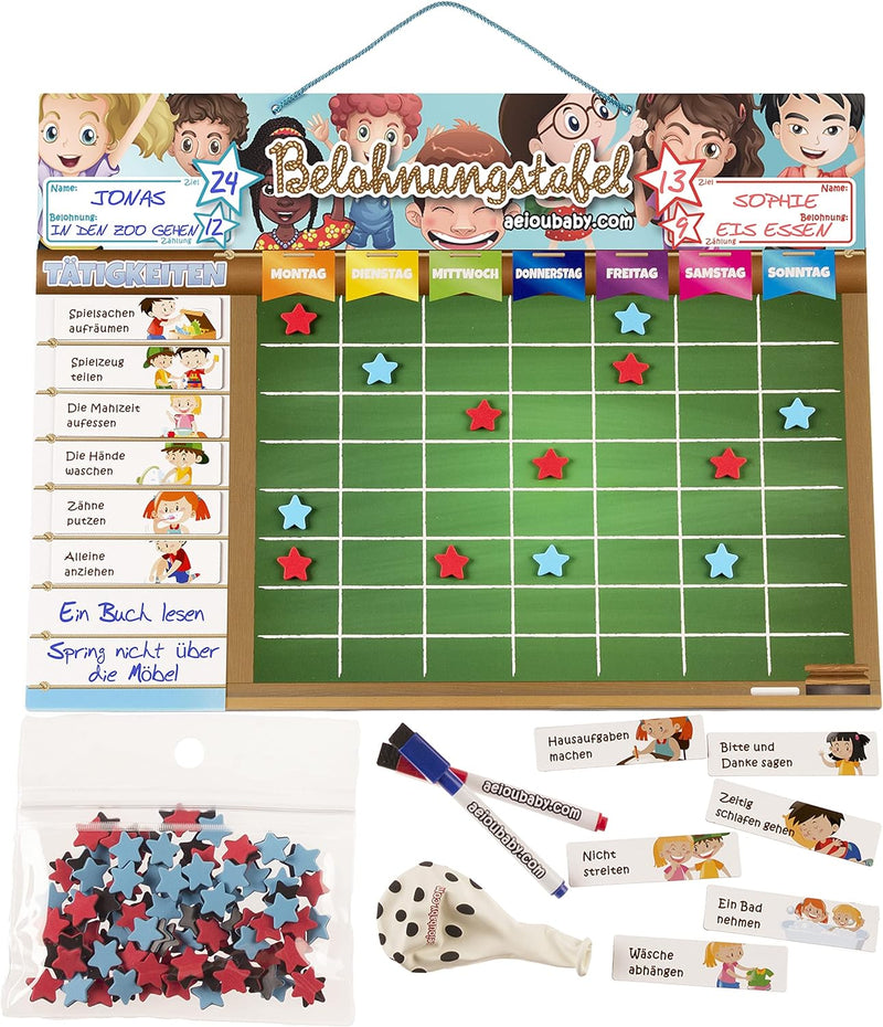aeioubaby.com BELOHNUNGSTAFEL Magnetisch Gross | Sternchenplan für Wand oder Kühlschrank, 43x32cm. 2