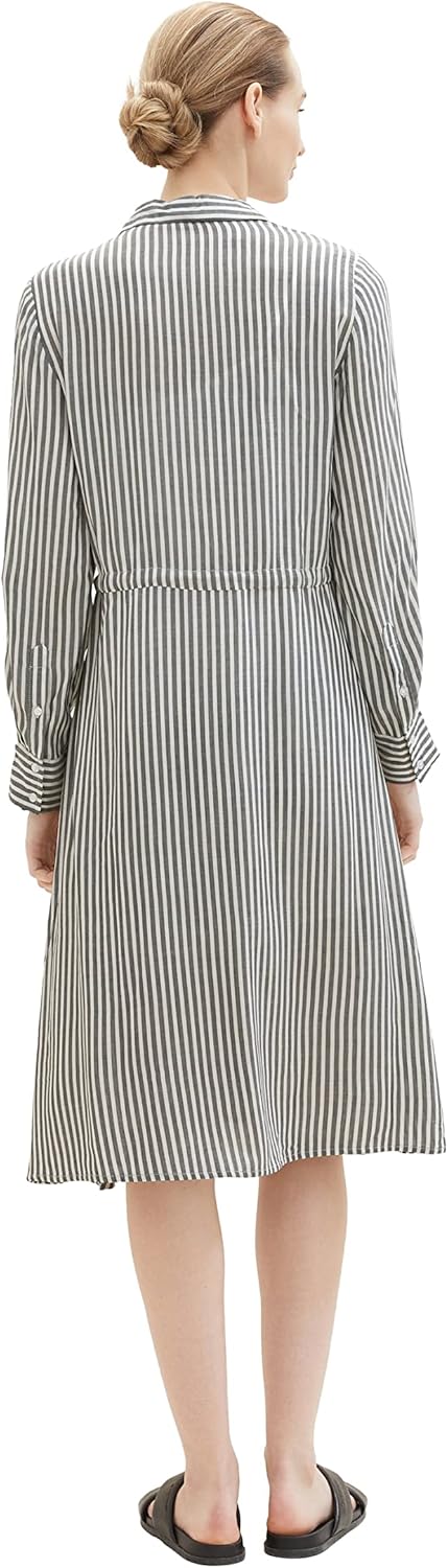 TOM TAILOR Damen 1037932 Kleid mit Streifen & Knopfleiste, 32595-navy White Dobby Stripe, 40