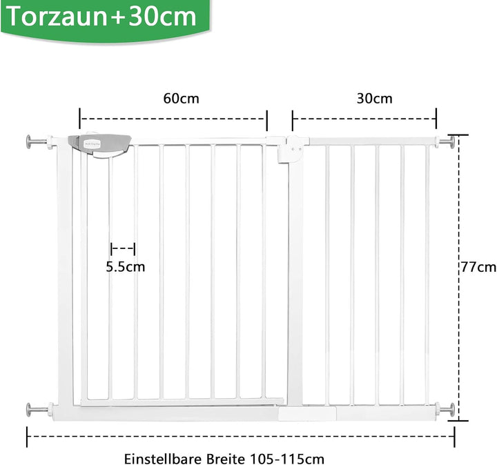 XMTECH Türschutzgitter Ohne Bohren Treppengitter für Kinder 105-115cm breit，Auto-Close Baby Türgitte