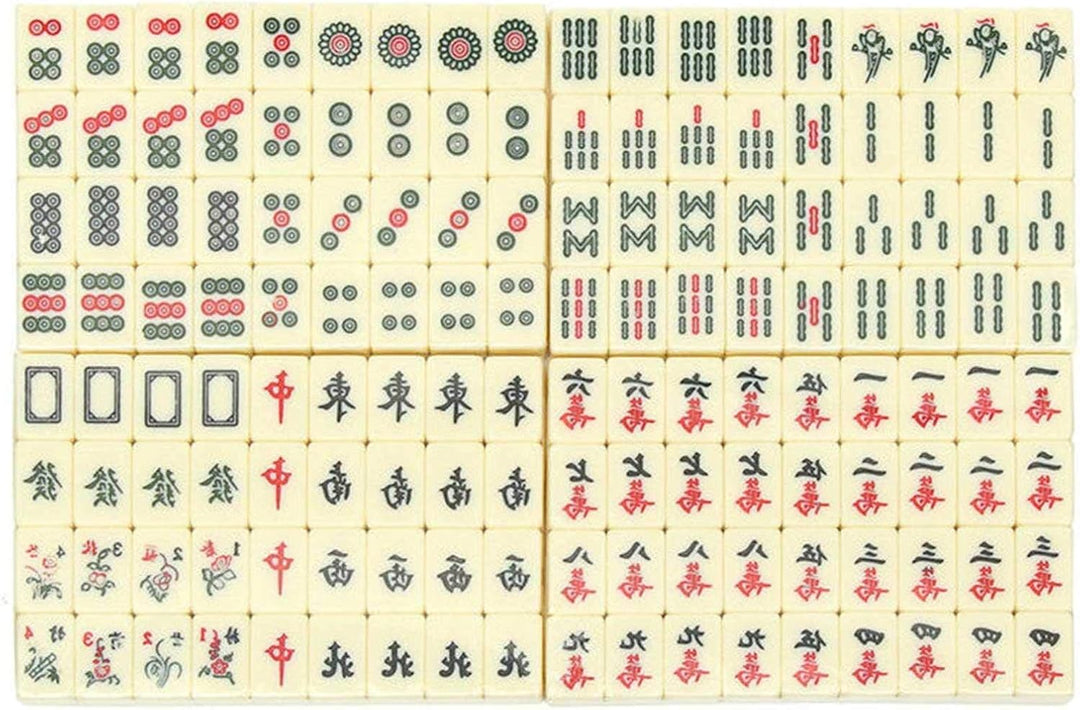 Tragbares Mahjong Spielset, 144 Fliesen Mah-Jong Set, Vintage Mahjong Ledertragetasche