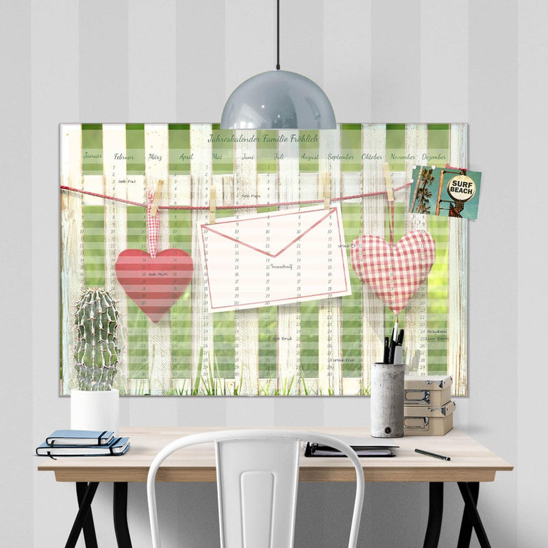 banjado® Wandkalender abwischbar aus Glas 60x40 cm/Jahresplaner abwischbar mit Motiv Botschaft mit H