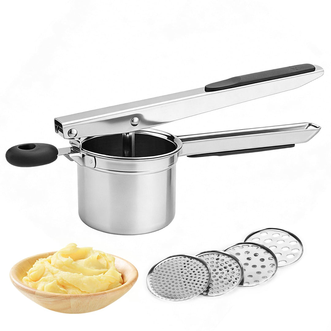 Kartoffelpresse, Spätzlepresse Edelstahl, Spaghettieispresse mit 4 Austauschbare Sieb, Spagettieis Q
