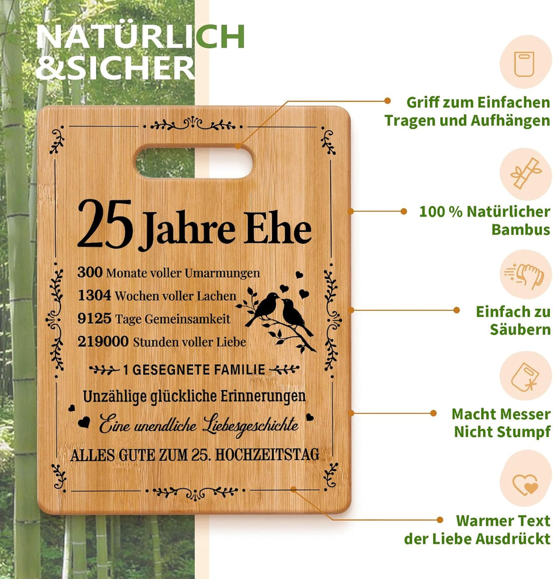 Silberhochzeit Geschenke, Bambus-Schneidebrett zur Feier der Silberhochzeit, Romantisches Geschenk z
