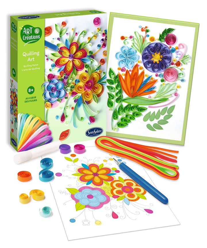 Sentosphere 3920530 Bastelset Quilling Blumen, Kreativ-Set für Kinder und Erwachsene, DIY, Blumen zu