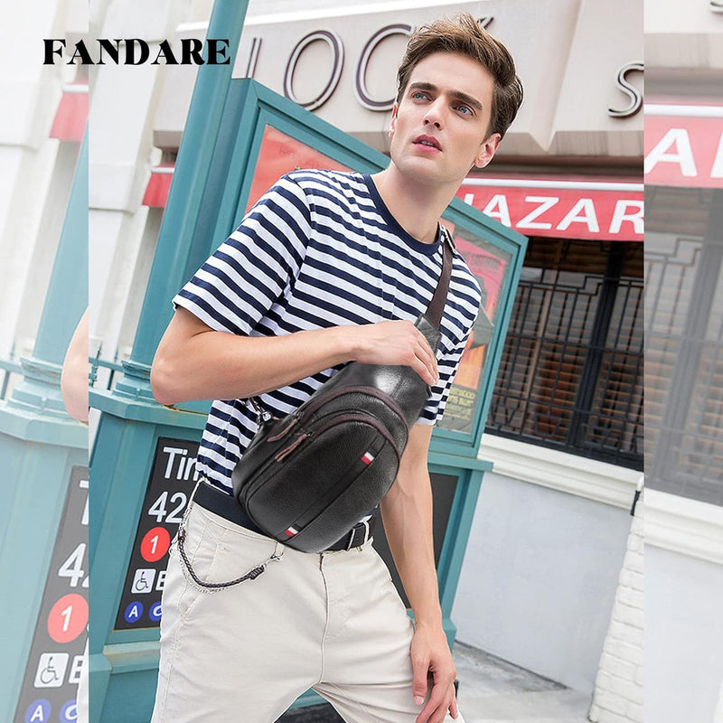 FANDARE Herren Brusttasche Leder Sling Bag Sport-Schultertaschen Umhängetaschen Schultertasche Wasse