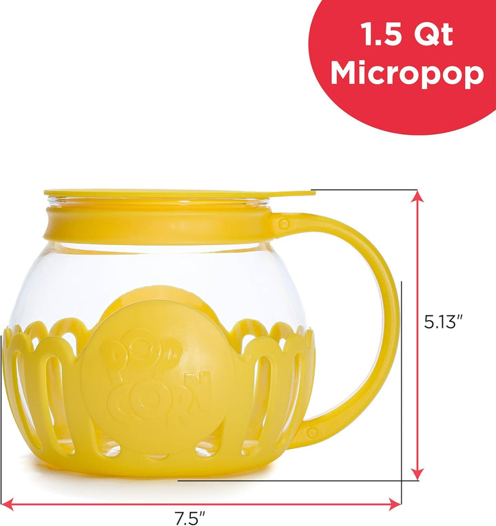 Ecolution Patentierter Mikrowellen-Popcorn-Popper, Borosilikatglas Kunststoff, gelb 1.5-Quart Snack