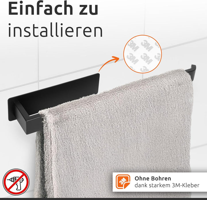 ECENCE Handtuchhalter ohne Bohren selbstklebend Schwarz 38cm - Moderne Handtuchstange aus Edelstahl