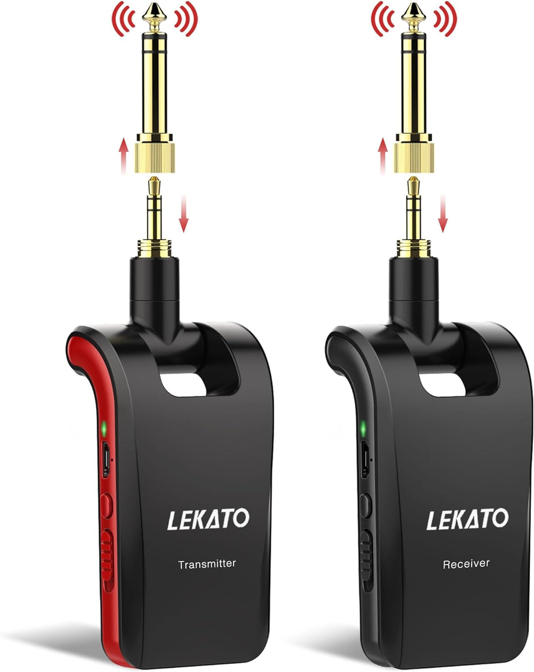 LEKATO Stereo 2.4GHZ Guitar Wireless System Wiederaufladbarer Gitarrensender Empfänger für Gitarren,