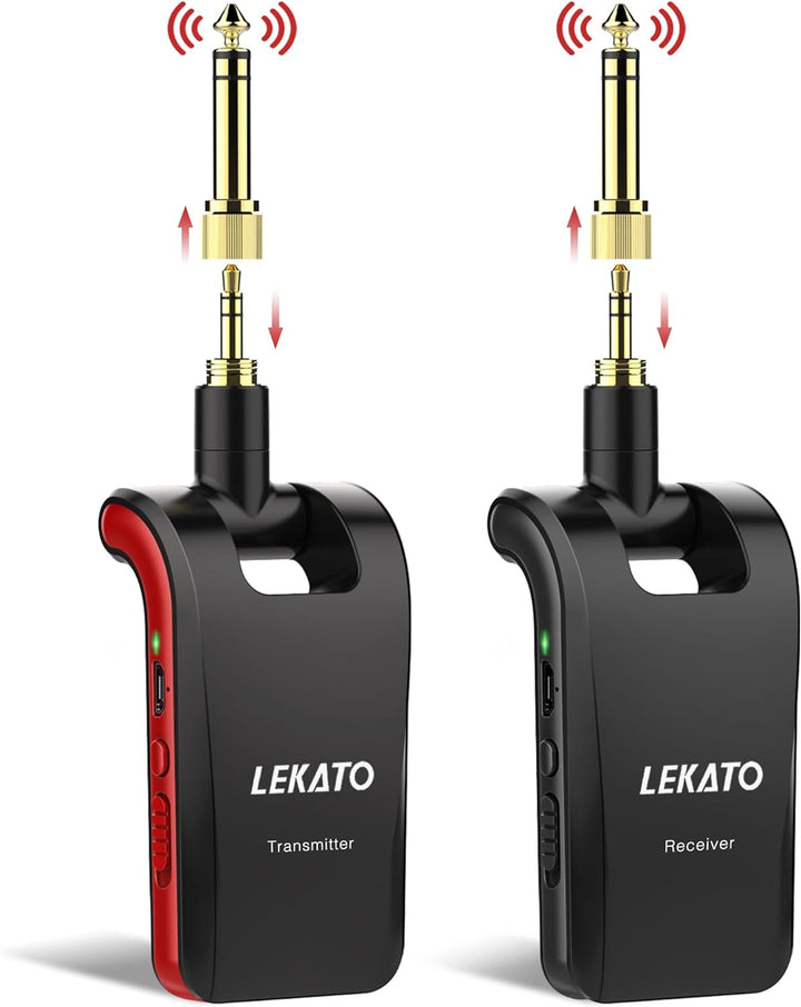 LEKATO Stereo 2.4GHZ Guitar Wireless System Wiederaufladbarer Gitarrensender Empfänger für Gitarren,