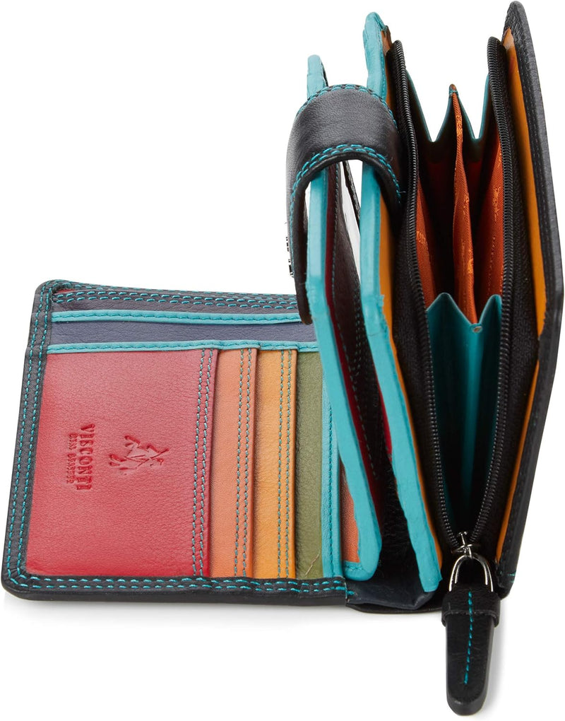 VISCONTI ® Leder Geldbeutel Damen RFID Schutz Geldbörse Damen Portemonnaie Bifold Mehrfarbig Portmon